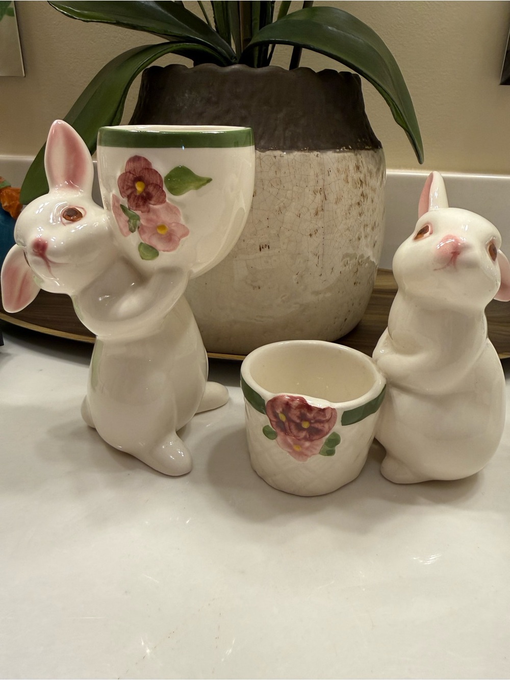 2 vintage Avon Bunny with Floral Detail